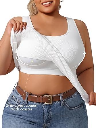 Visit the DAGGLOSA Store Plus Size Simple Shapewear Top-Sculpting, Tummy Control Vest with Built-in Bra for Fall & Winter-Comfortable Tank Tops