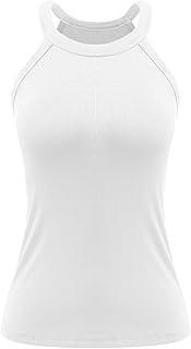 Visit the AMVELOP Store AMVELOP Womens Ribbed Halter Tank Top Built in Bra Casual Sleeveless Summer Outfits 2025