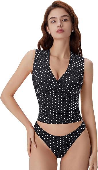Visit the SUUKSESS Store SUUKSESS Women Built in Bra V Neck Tank Tops Double Lined Summer Going Out Camisole Tops