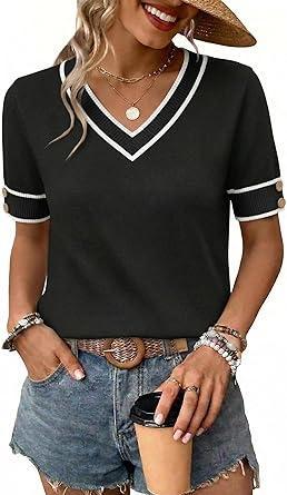 Visit the WIHOLL Store WIHOLL Womens Short Sleeve Sweater Lightweight Knit Tops Summer Spring Shirts with Buttons Trendy