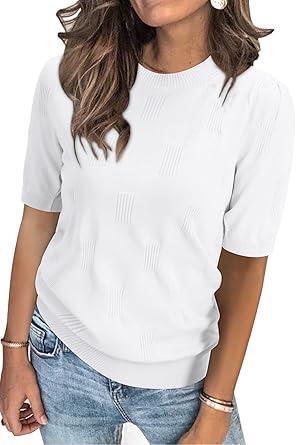 Visit the Arach&Cloz Store Arach&Cloz Women's Lightweight Blouse Short Sleeve Crew Neck Sweaters Business Casual Tops Spring Summer Outfits 2026