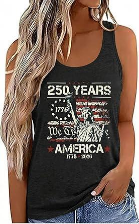 Visit the MYHALF Store 250 Anniversary USA Tank Top - 250th American Flag Shirts Statue of Liberty Sleeveless Tees 4th of July Outfits