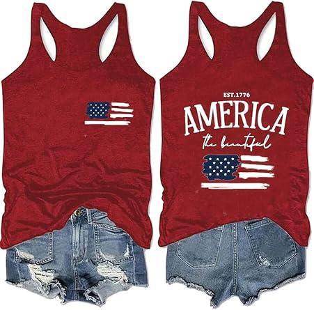 Brand: LUBERLIN USA Tank Tops Women Funny 4th of July Outfits Shirts Sleeveless Patriotic T Shirt American Flag Graphic Loose Vest Tees