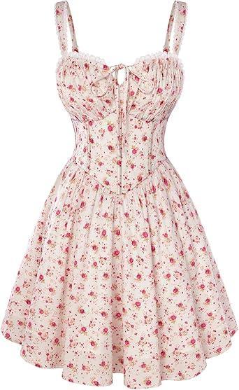 Visit the Scarlet Darkness Store Scarlet Darkness Floral Corset Dress Sundresses for Women 2026 Summer Mini Graduation Dress