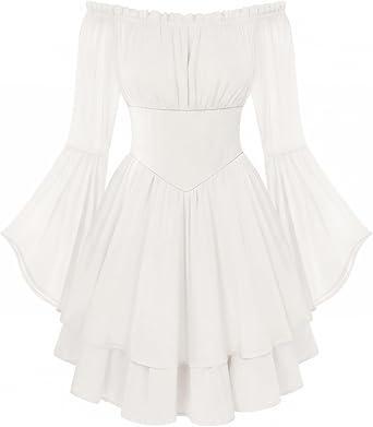 Visit the Scarlet Darkness Store Scarlet Darkness Women Corset Dress Off Shoulder Bell Sleeve Ruffled Fairy Mini Dress