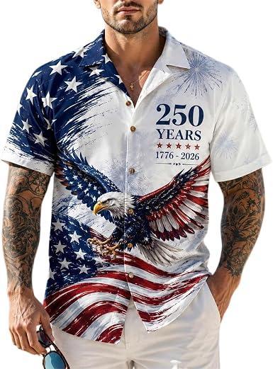 Visit the Famitrendz Store America 250TH Anniversary Hawaiian Shirt 1776-2026, Patriotic Eagle Flag Button Down Shirts Men, Gifts for Independence Day