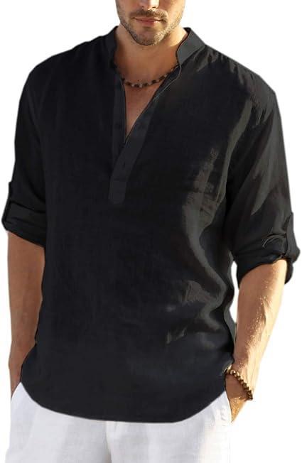 Visit the COOFANDY Store COOFANDY Men's Cotton Linen Henley T-Shirt Long Sleeve Hippie Casual Beach T-Shirts