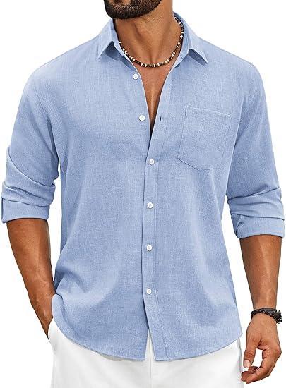 Visit the COOFANDY Store COOFANDY Men's Cotton Linen Button Down Shirts Long Sleeve Casual Summer Beach Shirts for Men