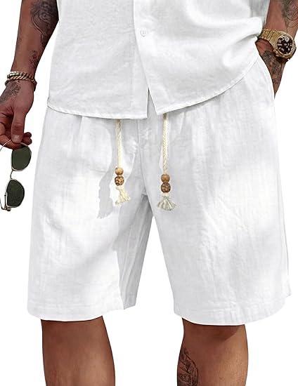 Visit the COOFANDY Store COOFANDY Men's Linen Shorts Casual 9"/ 7" Elastic Waist Drawstring Summer Beach Shorts