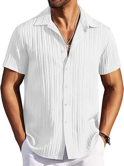 Visit the COOFANDY Store COOFANDY Men's Casual Button Down Shirts Short Sleeve Textured Summer Beach Shirts