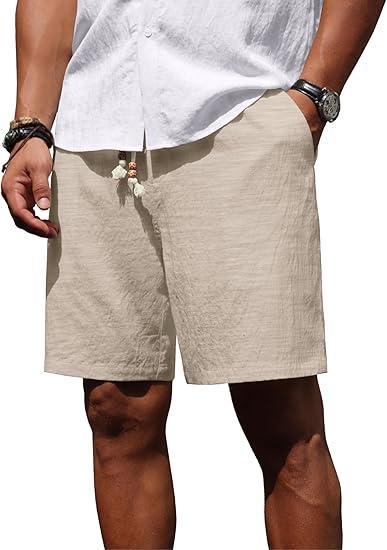 Visit the Sailwind Store Sailwind Men’s Linen Shorts Casual Summer Elastic Waist Drawstring Lightweight Beach Vacation Shorts with Pockets