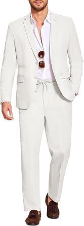 isit the COOFANDY Store COOFANDY Men's 2 Piece Linen Suits Set Casual Lightweight Linen Suit Blazer Jacket and Pants