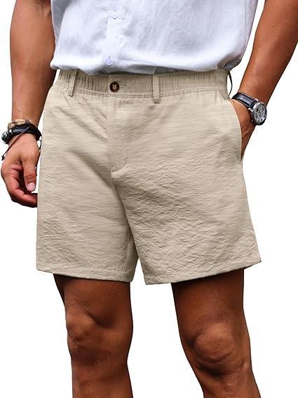 Visit the Sailwind Store Sailwind Men’s 5.5" Linen Shorts Casual Summer Elastic Waist Lightweight Vacation Shorts with Pockets Daily Wear Outfit