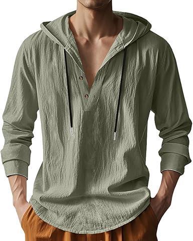 Visit the TRFIC Store Mens Cotton Linen Hoodies Long Sleeve Button Down Shirts Casual Hawaiian Beach Yoga Sweatshirts
