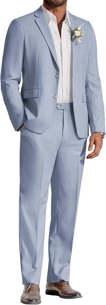 Visit the COOFANDY Store COOFANDY Men's Linen Suits 2 Piece Regular Fit Suits Set Casual Lightweight Blazer Jacket and Pants for Summer Wedding