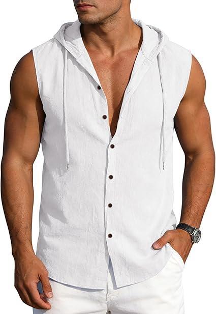 Visit the TAFLE Store Mens Linen Sleeveless Hoodies Button Down Tank Shirt Summer Casual Beach Lightweight Hawaiian Fashion Tops