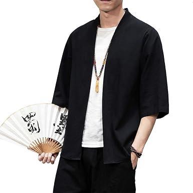 Visit the PRIJOUHE Store PRIJOUHE Men's Kimono Jackets Cardigan Lightweight Casual Cotton Blends Linen Seven Sleeves Open Front Coat Outwear