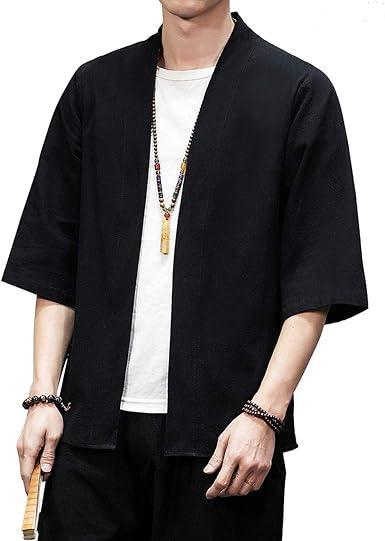 Visit the PRIJOUHE Store PRIJOUHE Men's Kimono Jackets Cardigan Lightweight Casual Cotton Blends Linen Seven Sleeves Open Front Coat Outwear
