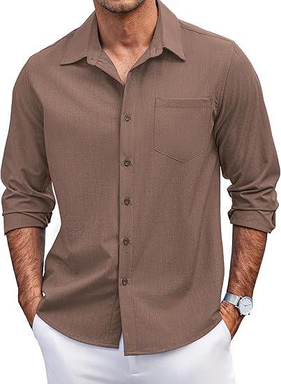 Visit the COOFANDY Store COOFANDY Men's Casual Button Down Shirts Long Sleeve Untucked Shirts Regular Fit Linen Shirt
